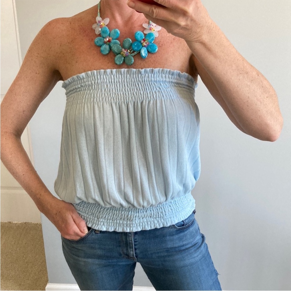 Light Blue Ribbed Tube Top - Picture 1 of 7